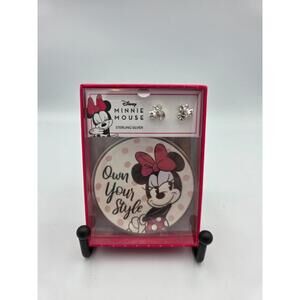 Minnie Mouse Sterling Silver And Crystal Earrings With Jewelry Dish